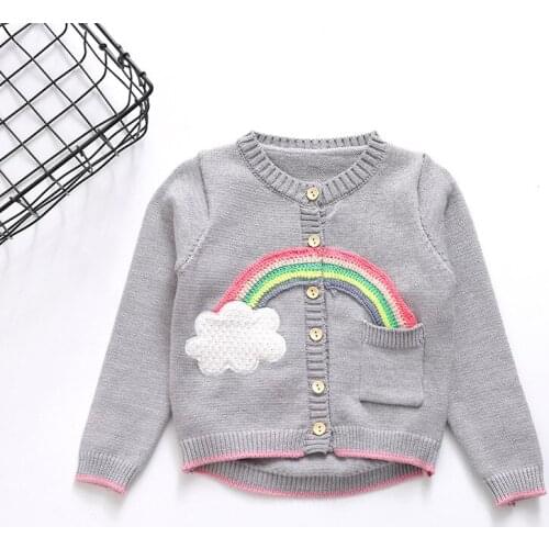 DFXD Baby Girls Knitwear Spring Autumn Long Sleeve Single-breasted Sweaters Fashion Rainbow Spliced Kids Cardigan Sweater 2-8Y