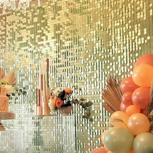 Light Gold Shimmer Wall Sequin Backdrop Event Home Birthday Party Wedding Decoration Live Theme Tile Photo Booth Background Prop