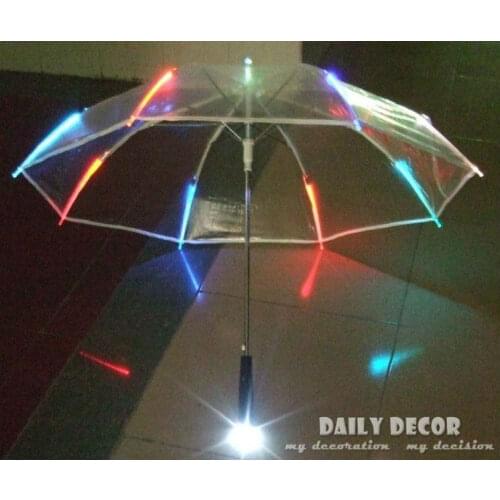 Hot Sale ! 7 colors changing LED luminous transparent umbrella with flashlight function Un paraguas Led O Guarda - Chuva de Luz