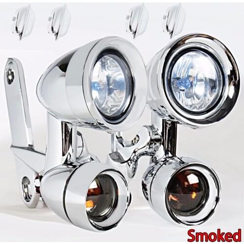 Chrome Fairing Mounted Driving Lights&Smoked Turn Signals For Harley Touring FLH/T FLHX FLHR Trike 1996-2013 Models