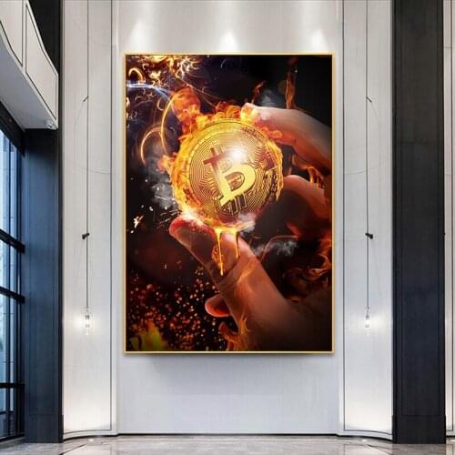 Burning Bitcoin Paintings Canvas Art Posters And Prints Nordic Style Modern Oil Painting Wall Picture For Living Room Home Decor