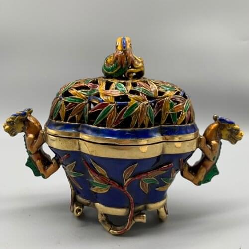 Chinese collection of ancient bronze brass home desk decoration dragon tiger incense burner metal crafts