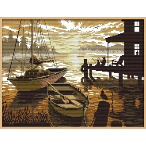 The Sunset Scenery Needlework Chinese Counted Cross Stitch Pattern 11CT 14CT Printed On Canvas Painting DMC Cross Stitch Fabric