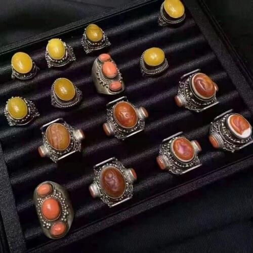 Sterling silver Antique agate Muslim Arabic script Scripture Seal Engraving Ring bague homme rings for men gioielli