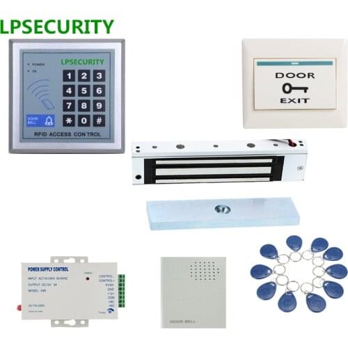 LPSECURITY RFID door access control kit with 180kg door electric magnet lock +power supply+proximity keypad+keyfob+push button
