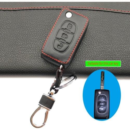 100% Leather Key Case Cover Holder For Citroen C3 C4 Xsara Picasso Berlingo C5 C8 For Peugeot 3 Button Folding Protective Cover