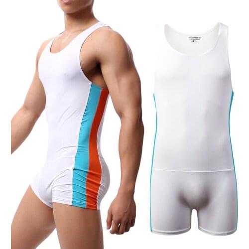 Men Undershirts Leotard Sports Workout Bodysuit Shorts Wrestling Singlet Fitness Jumpsuit Sexy Slip Ice Silk Underwear Swimwear