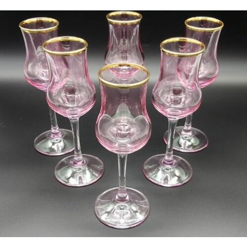 Hand Decorated Pink Gold Gilded 6 Person Coffee Side Glass Water Cup Set