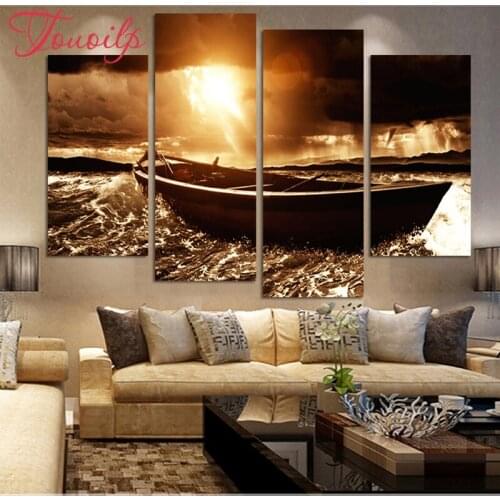 TOUOILP 4pcs,Full Square&round 5D Sunset view Diamond Painting Diamond Embroidery,Cross Stitch,Mosaic,sticker,home decoration