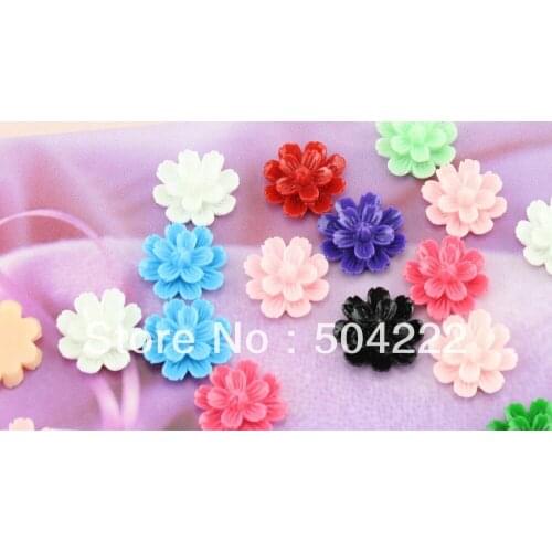 Set of 100pcs Resin Flower Cabochons of Assorted Colour 22mm kawaii Bling mixed Flat Back Cabochon Cameo Covers Deco-SZ0416