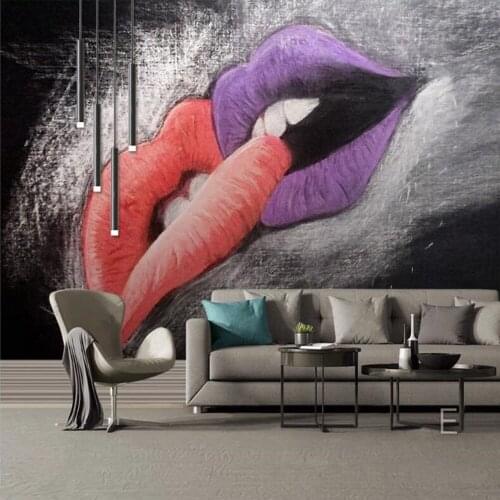 Milofi custom large 3d wallpaper mural hand-painted oil painting red lips with love sofa living room background wall decoration