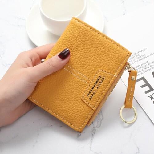2021 new womens short wallet fashion litchi zipper two fold Wallet womens Korean multi-functional zero wallet