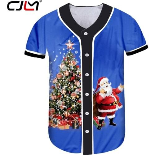 CJLM The New Listing Mens Clothing 3D Printed Christmas Tree And Santa Claus Colored Casual Man Big Size Baseball Shirt