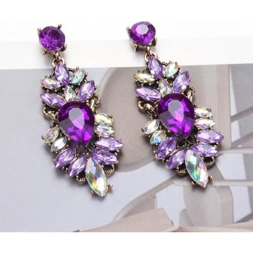 Wholesale Bohemian Vintage Metal Hollowed-out Dangle Drop Earrings Studded With Colorful Crystals Jewelry Accessories For Women