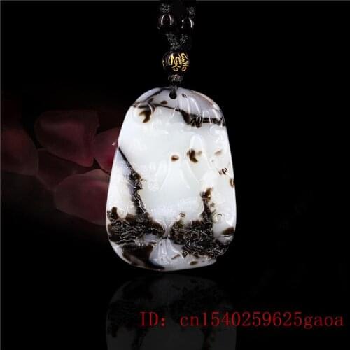 Jade Landscape Pendant Necklace Natural Gifts Jadeite Charm Women Fashion Chinese for Carved Men Amulet Jewelry