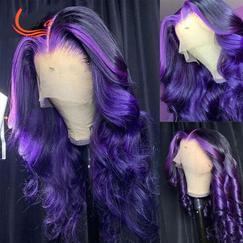 Highlight Purple HD Lace Frontal Body Wave Wigs Ombre Lace Front Human Hair Wavy Wig Pre Plucked Nature Hairline For Black Women