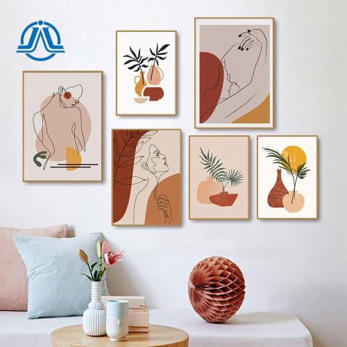 Line Art Nude Woman Poster Boho Style Canvas Painting Vases And Plants Wall Art Minimalist Modern Picture For Living Room Decor