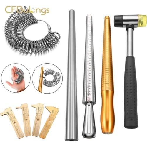 Professional Finger Size Measurement Metal Rod Mandrel Handle Hammer Amplifier Mandrel Making DIY Jewelry Tool Equipment Set