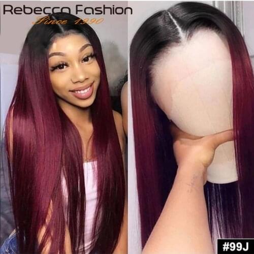 Ombre T1B/99J Straight Lace Front Human Hair Wigs For Black Women Transparent Lace Frontal Wig Remy Body Wave Brazilian Hair Wig