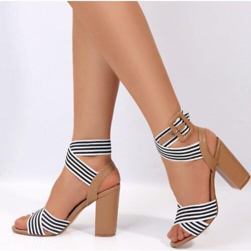 For New summer 2020 high heel sandals with buckle thick heel womens shoes fashion cross stripe straps