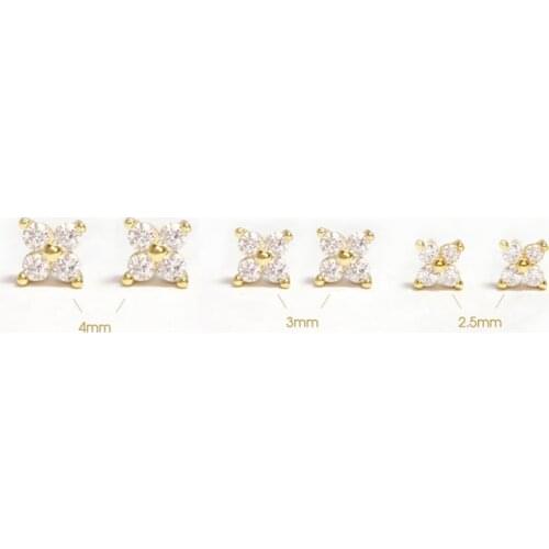 CANNER 2/3/4mm Womens Earrings Crystal Flower Piercing Stud Earrings 925 Sterling Silver Small Cartilage Earring Oreja de mujer