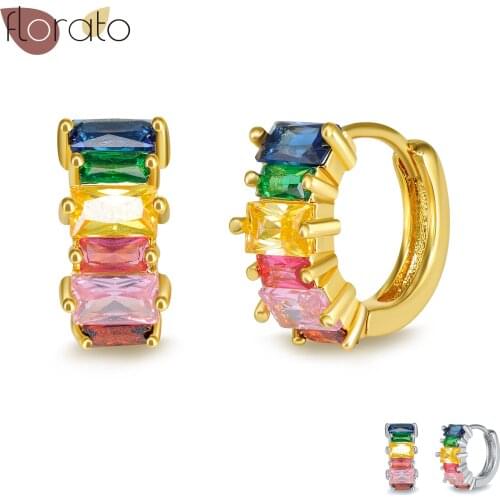 Luxury Colorful Crystal Zircon 925 Sterling Silver Ear Buckle Perforated Hoop Earrings Exquisite Fashion Party Accessories