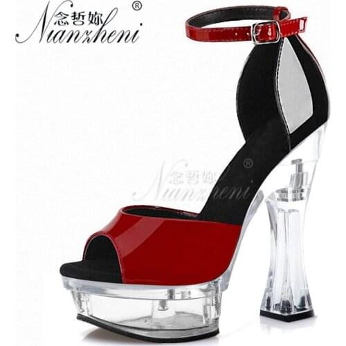 14cm New Super High Stripper Heeled Pole Dance Shoes 6 Inches Patent Leather Bride Wedding Clear Womens Platform Sandals Models