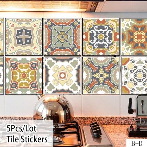 Thickened Tile Stickers Bathroom Kitchen Waterproof European Retro Tile Wall Stickers Home Decoration Dropship