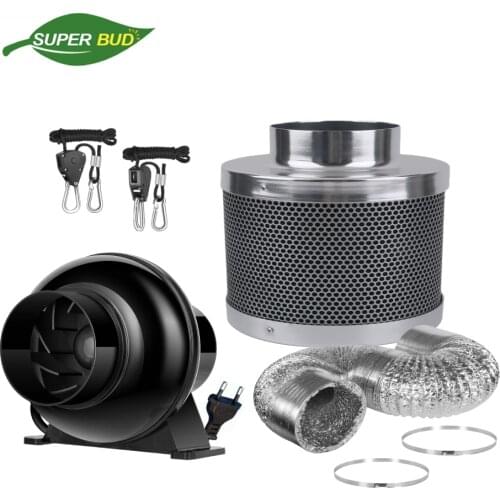 4 Inch Inline Duct Ventilation Fan Circulation Vent Blower Air Purify Carbon Filter Combo Odor Control Grow Tent Kits EU/US Plug
