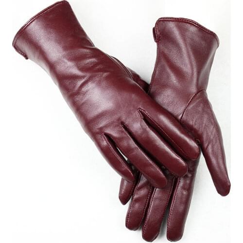 The new womens leather sheepskin gloves A variety of colors straight style wool lining spring and autumn warm mittens