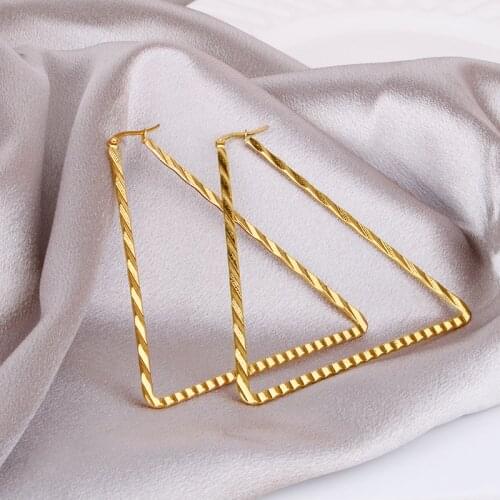 Stainless Steel Triangle Hoop Earring for Women Gold Color Large Fashion Accessories Ladies Nice New Ear Jewelry Hot 2021 E0181