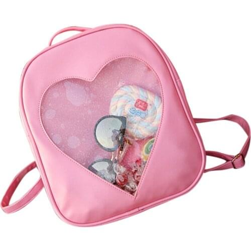 Candy Color Ita Bag Transparent Love Heart Backpack Kawaii Harajuku Women PU Leather Shoulder School Bags Teenager Girls Bagpack
