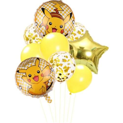 1set Pikachu Pokemon Cartoon aluminum balloon Children birthday party Sequined latex decoration Balloons on the wall of the room