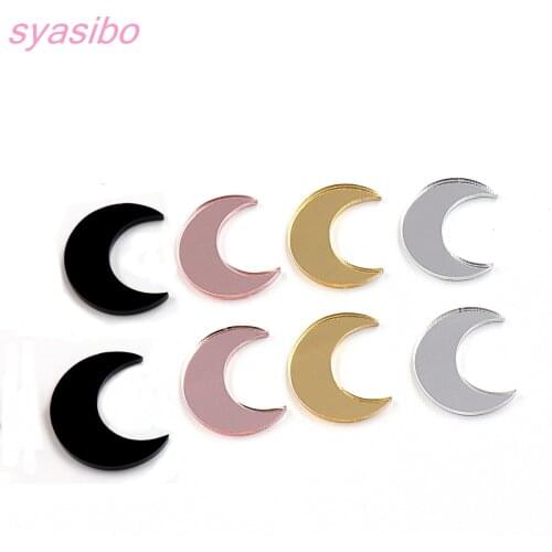 10pcs/set) AC1154C-25mm Gold/Silver/Rose Mirror Black Moon DIY Laser Cutout Acrylic Moon Earring (No stud)