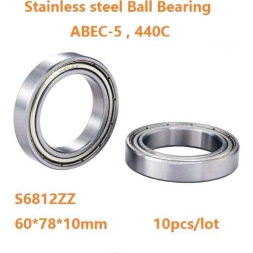 10pcs/lot S6812ZZ S6812 ZZ Thin Wall Deep Groove Ball bearing 60*78*10mm ABEC-5 Stainless steel Ball Bearings 60×78×10mm