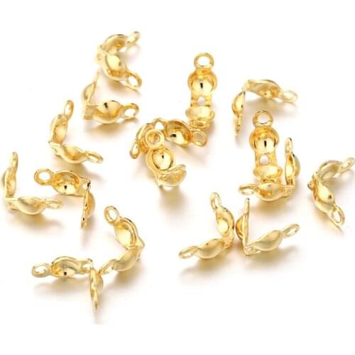 100pcs/lot Stainless Steel Connector Clasp Gold Ball Chain Calotte End Crimps Beads Connector For DIY Jewelry Making Supplies