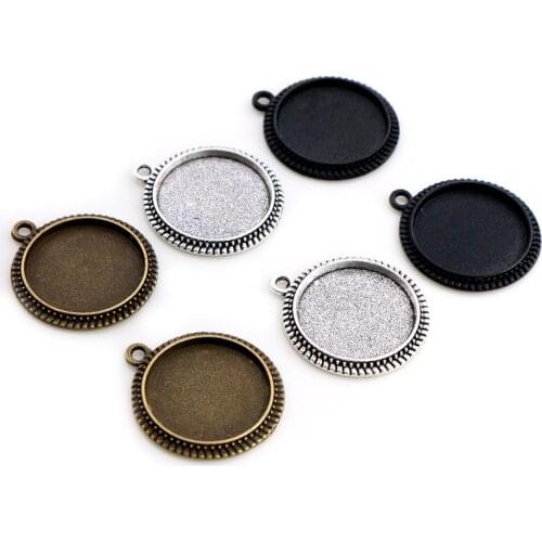 20pcs 16mm Inner Size Antique Bronze And Silver Plated Simple Style Cabochon Base Cameo Setting Charms Pendant