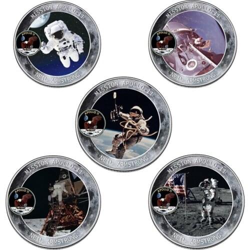 5pcs/set Apollo 11 Aviation Commemorative Coin First Foot Prints on the Moon U.S. 50th Anniversary Decoration Gift