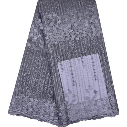 5 Yards/Lot 2018 High Quality Gray Nigerian French Lace African Lace Fabric With Beads And Stones For Nigerian Party Dress 1139