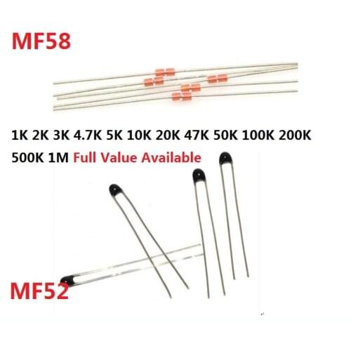 500pcs NTC Thermistor Resistor NTC-MF52-10K +/-5% 3950 B MF58 10k 1K 100K 5K 4K7 2K 3K 20K 50K 47K 200K 500K 1M OHM Resistor