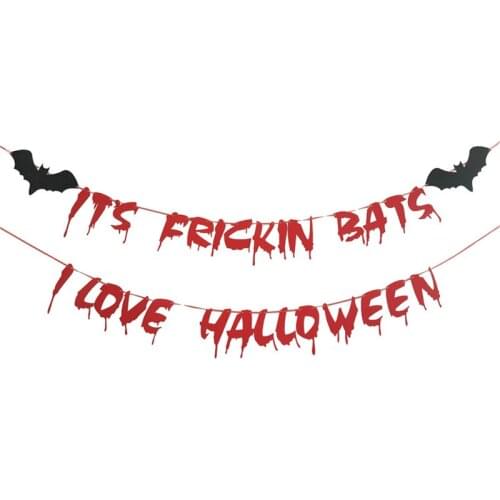 Halloween Banner Glitter Garland Halloween Bat Pull Flag Halloween Party Decorations Horror Props