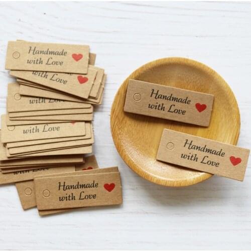 100pcs Kraft Paper Tags Handmade with Love Garment Tags Wedding Party Decoration Heart Gift Paper Hang Tags Packing Label Cards