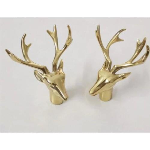Large Gebra Deer Head Cabinet Door Handle Solid Brass Drawer Knobs Cupboard Pulls Single Hole Gold Kitchen Cabinet Handles