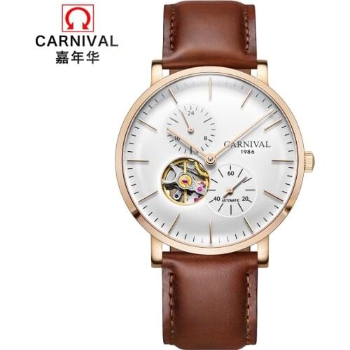 CARNIVAL 2018 Fashion Mens Mechanical Watches Top brand Luxury Tourbillon Automatic Watch Men Small second dial 24hours display