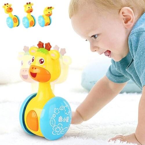 Baby Cute Cartoon environmental protection printing technology Deer Rattles Tumbler Doll Toy Bell Music Learning Educational toy