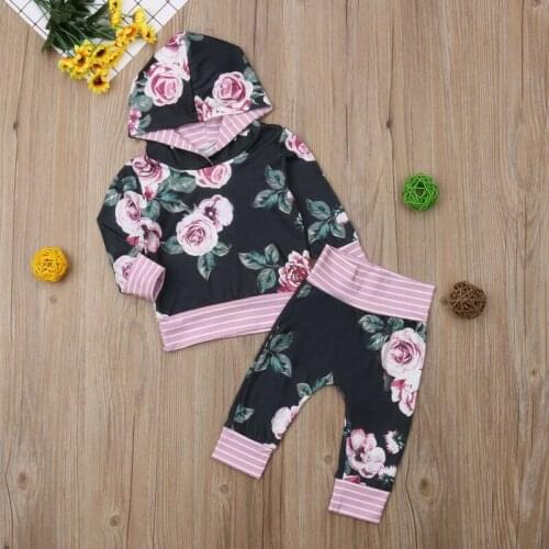 0-3T Newborn Baby Autumn Winter 2PCS Boys Girls Long Sleeve Floral Hooded Tops Sweatshirt Pants Outfits Clothes Set