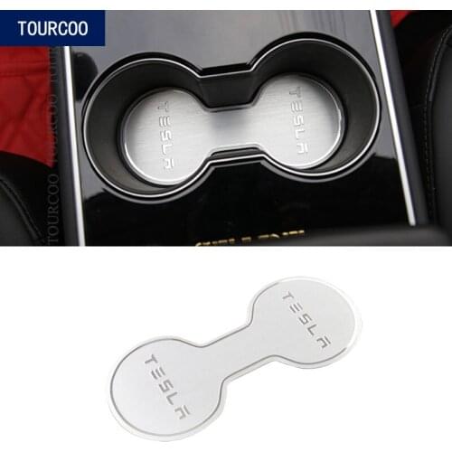 For Tesla Model 3 Central Console Water Cup Mat Aluminum Alloy Coaster Car Styling Accessories
