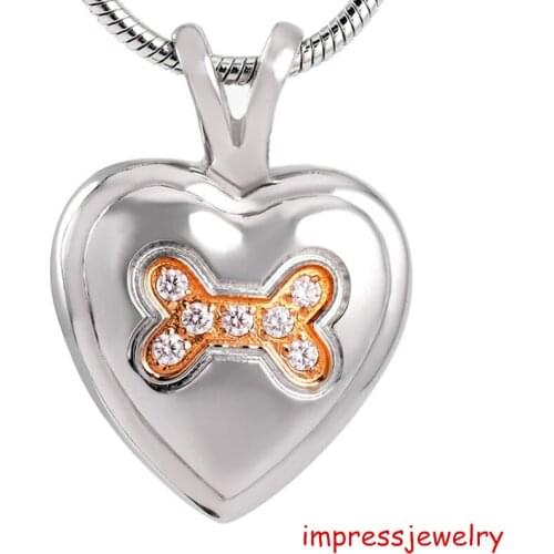 IJD8017 316L Stainless Steel Pet Memorial Ash Keepsake Pendant Necklace For Ashes Crystal Dog Bone Cremation Jewelry