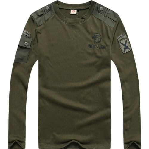 BONJEAN Union Army 101st Airborne Long Sleeve Mens Cotton T-Shirt Military Tactical T Shirt Tops Tees For Men M-3XL
