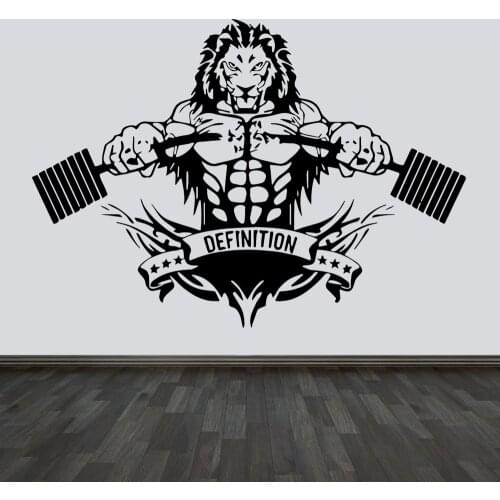 Grote sportschool fitness leeuw oefening vinyl sticker muurschildering applique kunstenaar home decor slaapkamer 2GY34
